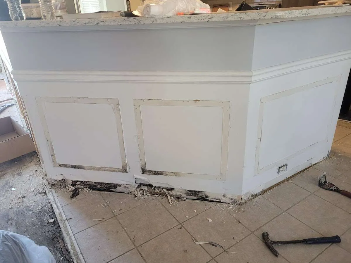 Water damage and mold on kitchen during Storm Damage Restoration in Trinidad